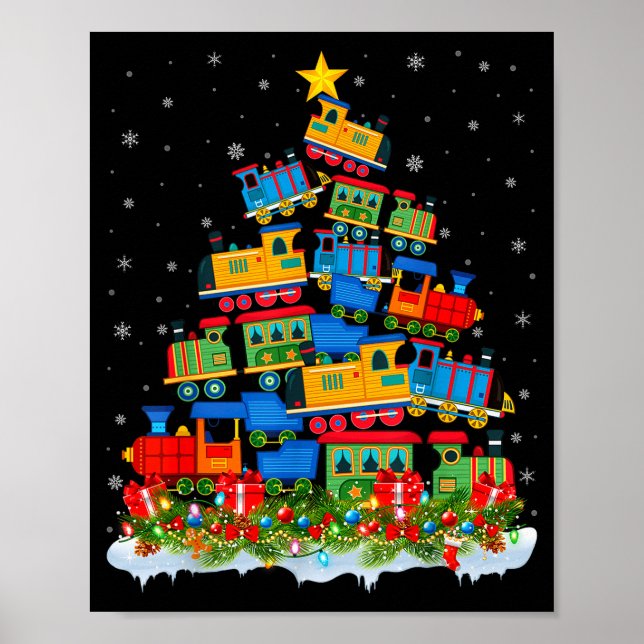 Train Lover Xmas Tree Santa Christmas Train  Poster (Front)