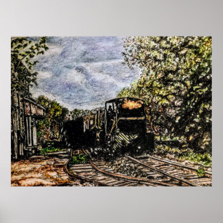 "Train Next to Rogers Feedmill" coloured pencil Poster