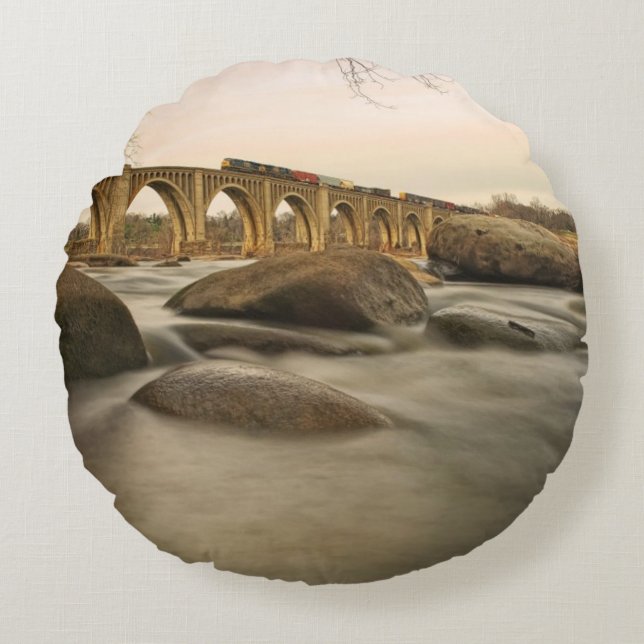 Train over James River Round Cushion (Front)