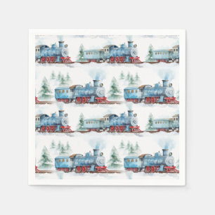 Train Paper Napkins, Locomotive Birthday Party Napkin