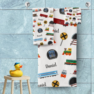 Train Pattern Little Boy First Name Choo Choo Kids Bath Towel Set