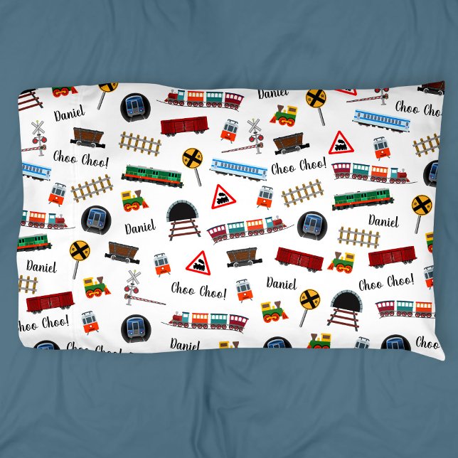 Train Pattern Little Boy First Name Choo Choo Kids Pillowcase (Creator Uploaded)