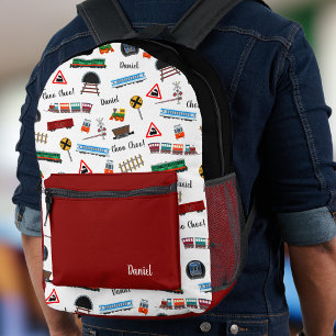 Train Pattern Little Boy First Name Choo Choo Kids Printed Backpack