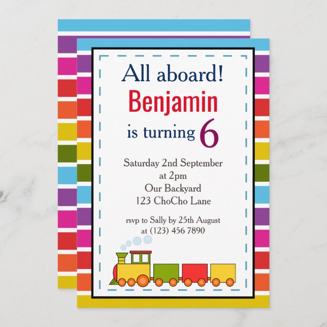 Train Personalised Any Age Birthday Invitation (Front/Back)