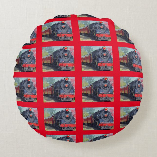 'Train Print' Childs Room Decor Round Cushion (Front)