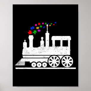Train puzzle piece autism awareness month kids boy poster