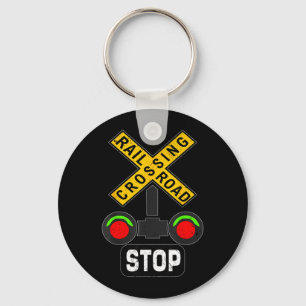 Train Railroad Crossing Lights Funny Traffic Signs Key Ring