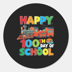 Train Railroad Happy 100th Day Of School Kids Boys Classic Round Sticker