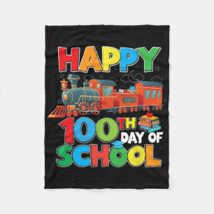 Train Railroad Happy 100th Day Of School Kids Boys Fleece Blanket