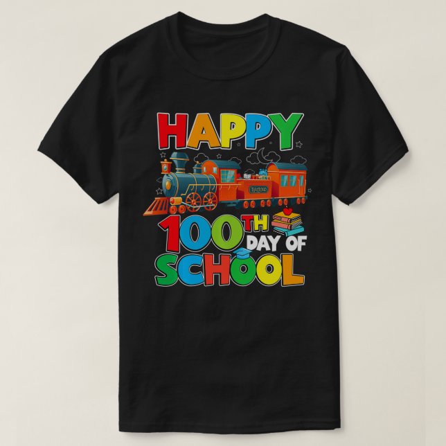 Train Railroad Happy 100th Day Of School Kids Boys T-Shirt (Design Front)