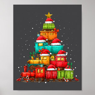 Train Railroad Locomotive Christmas Tree Xmas Hat  Poster