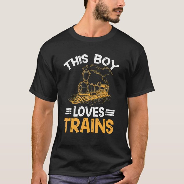 Train Retro Engine Model Railroad  This Boy Loves  T-Shirt (Front)