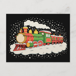Train Santa Hat Christmas Xmas Holiday Season Snow Postcard