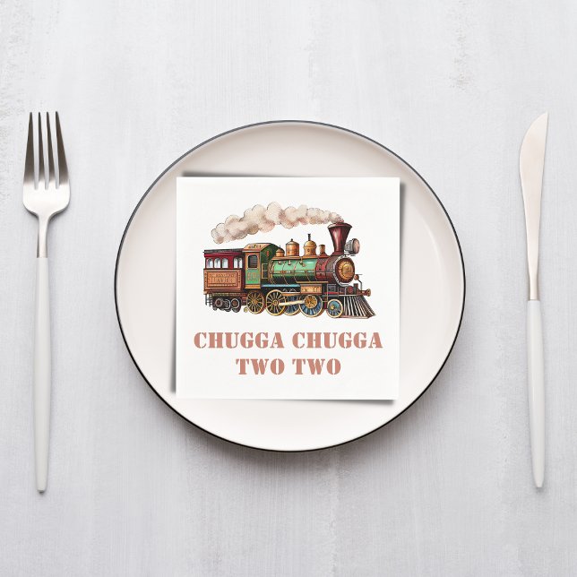 Train Second 2nd Birthday Party Chugga Chugga Two  Napkin (Creator Uploaded)