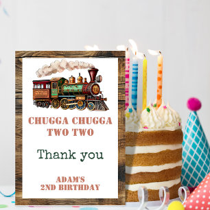 Train Second 2nd Birthday Party Chugga Chugga Two  Thank You Card