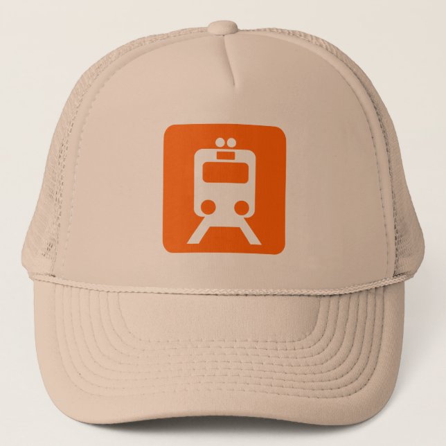 Train Sign - Orange Trucker Hat (Front)