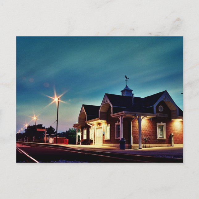 Train station at night post card. postcard (Front)