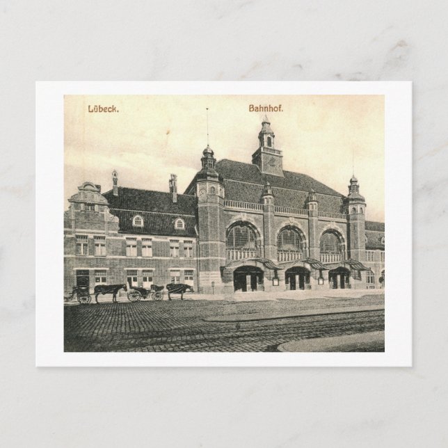 Train Station Bahnhof, Lubeck, Germany Vintage Postcard (Front)