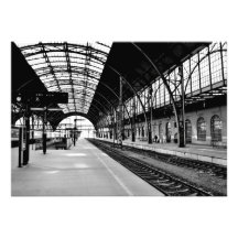 Train station black and white photo poster