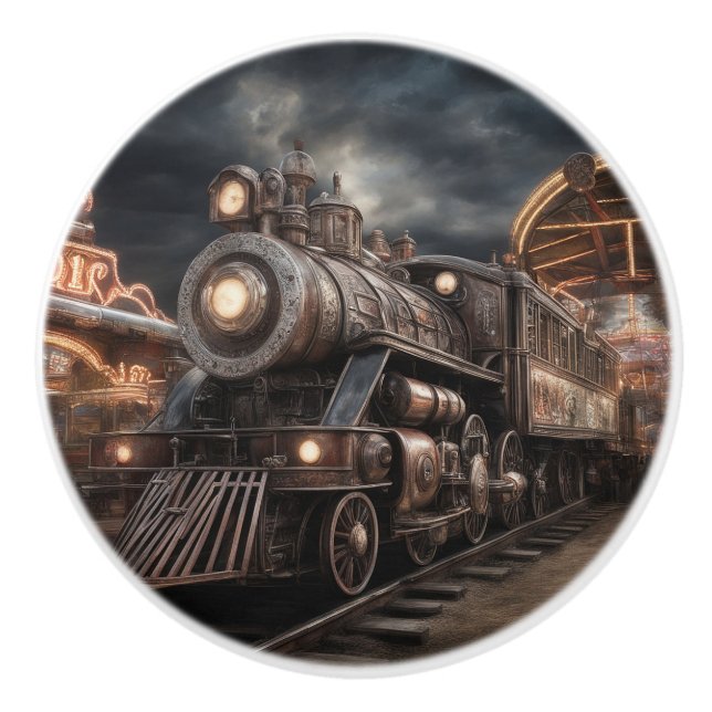 Train Steam Engine Locomotive Ceramic Knob (Front)