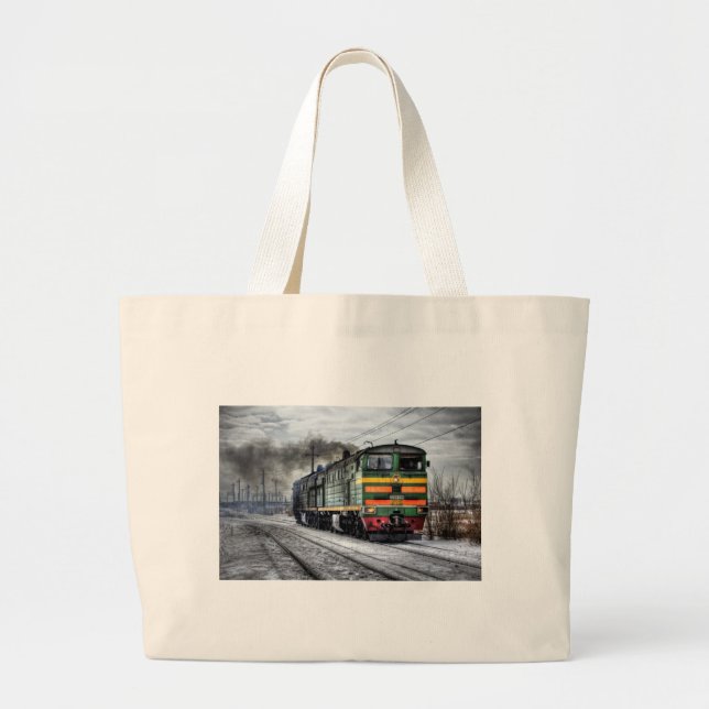 Train Steam Railroad Steampunk Engine Destiny Large Tote Bag (Front)