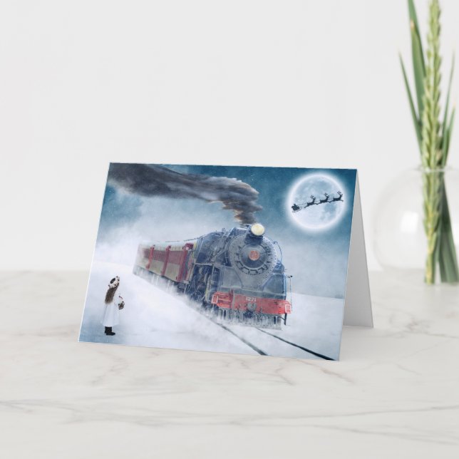 Train Theme Christmas Holiday Greeting Card Santa (Front)
