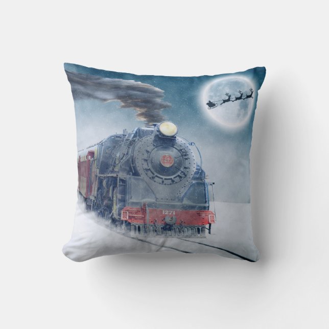 Train Theme Christmas Throw Pillow Decor (Front)