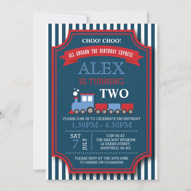 Train themed birthday party invitation (Front)