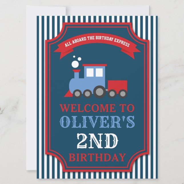 Train themed party birthday Welcome Sign Invitation (Front)