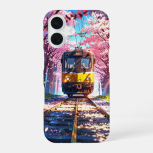 Train Through Blossoms – Anime Spring Journey iPhone 16 Case