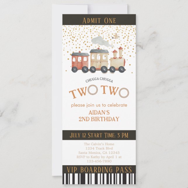 Train Ticket 2nd Birthday Party Invitation (Front)
