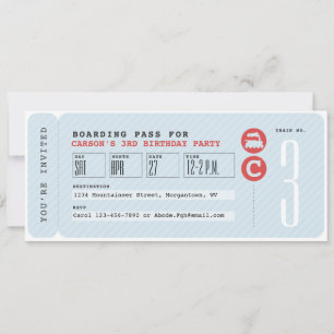 Train ticket birthday party invitation