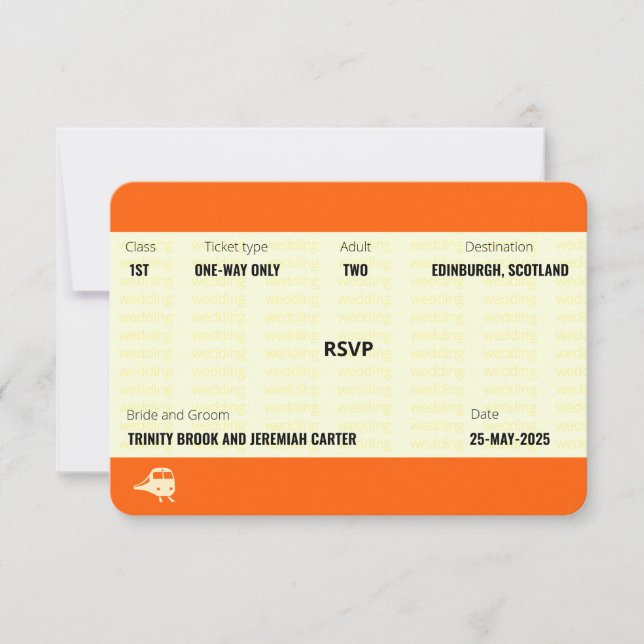Train Ticket Inspired | Wedding RSVP Card (Front)
