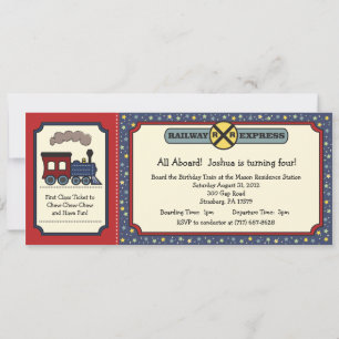 Train Ticket Invite - Rustic Red & Blue 2