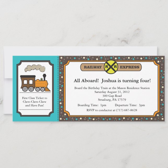 Train Ticket Invite - Teal and Dark Grey (Front)