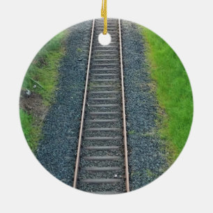 Train Track Railway in Nature, Landscape Ceramic Tree Decoration