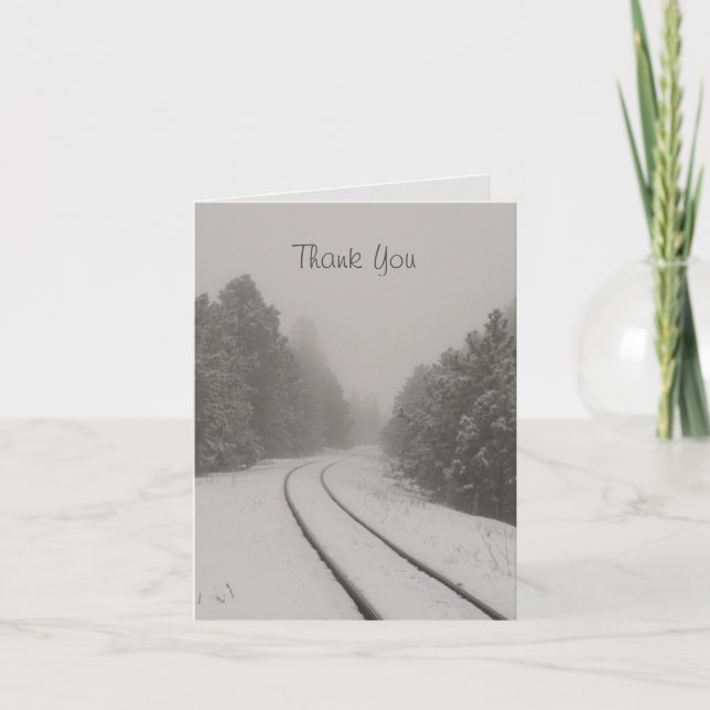 Train Tracks in Fog and Snowy Woods  Thank You Card (Front)
