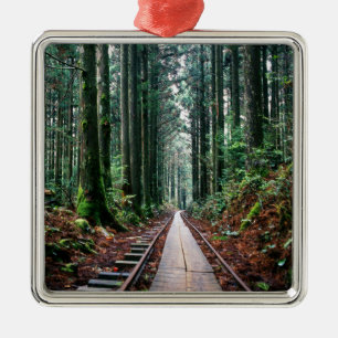 Train Tracks in the Forest Metal Ornament