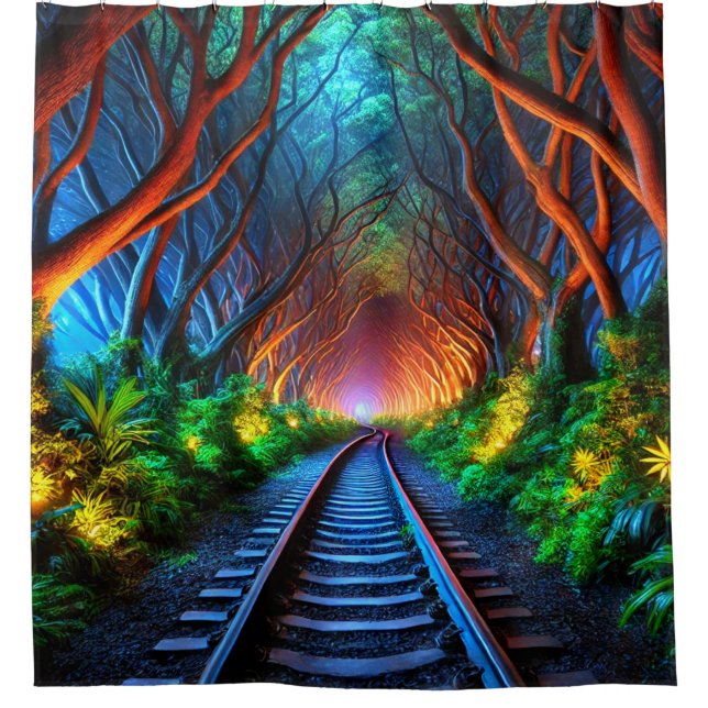 Train Tracks Tunnel Shower Curtain (Front)