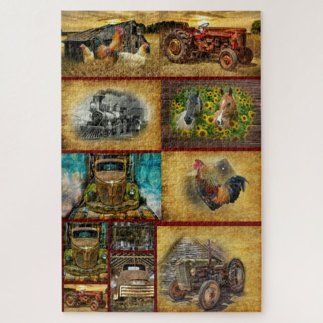 Train Tractor Trucks Horses Rooster Hens Jigsaw Puzzle (Vertical)