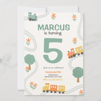 Train Travel Railroad Kids Birthday Party Invitation