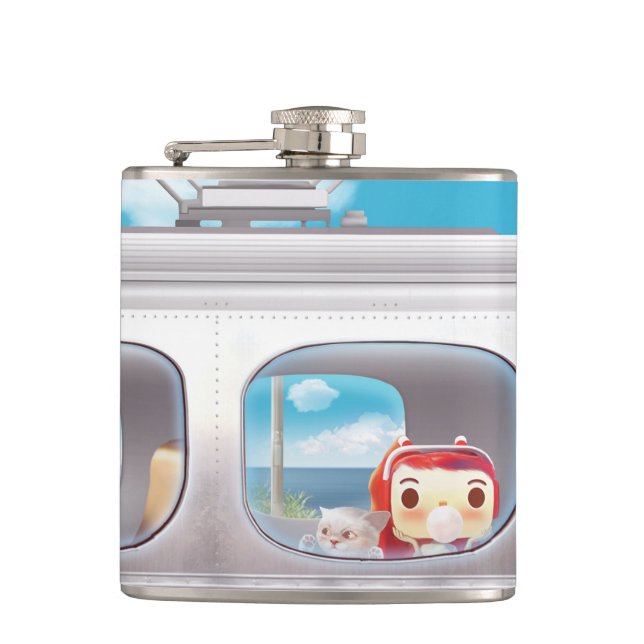 Train Trip with Cat Hip Flask (Front)