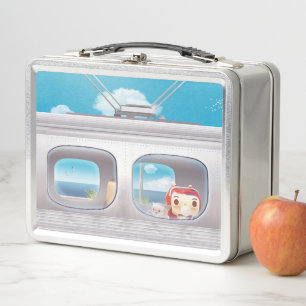 Train Trip with Cat Metal Lunch Box