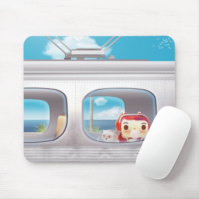 Train Trip with Cat Mouse Pad (With Mouse)