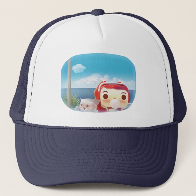 Train Trip with Cat Trucker Hat (Front)