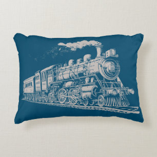 Train Vintage Graphic Design Sketch Retro Steam  Decorative Cushion