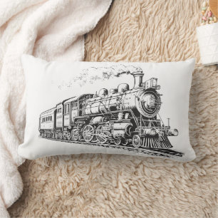 Train Vintage Graphic Design Sketch Retro Steam Lumbar Cushion