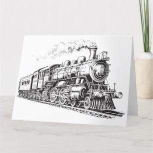 Train Vintage Graphic Design Sketch Retro Steam Thank You Card