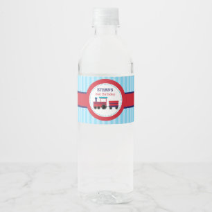 Train Water Bottle Label (Navy and Red)