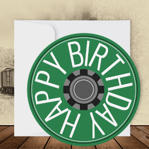 Train Wheel Steampunk Green Happy Birthday Card